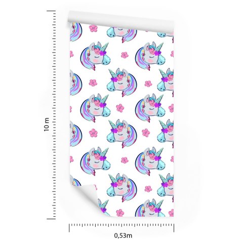 Tapeta Dla Dzieci - Śpiące Jednorożce Na Tle Kwiatów