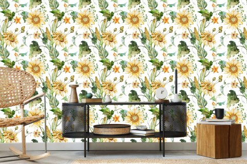 Tapeta Na Korytarz Słonecznik Kukurydza Liście 3D