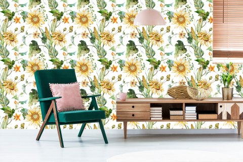 Tapeta Na Korytarz Słonecznik Kukurydza Liście 3D