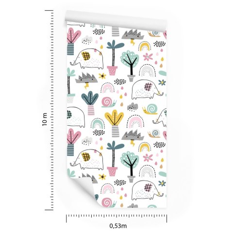 Tapeta Słonie, Chmurki, Palmy, Do Pokoju Dziecka