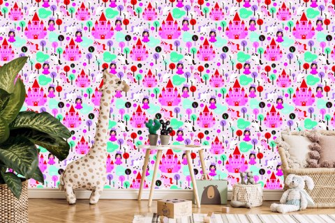 Tapeta Bajkowa Dla Dzieci, Księżniczki Konie Zamek