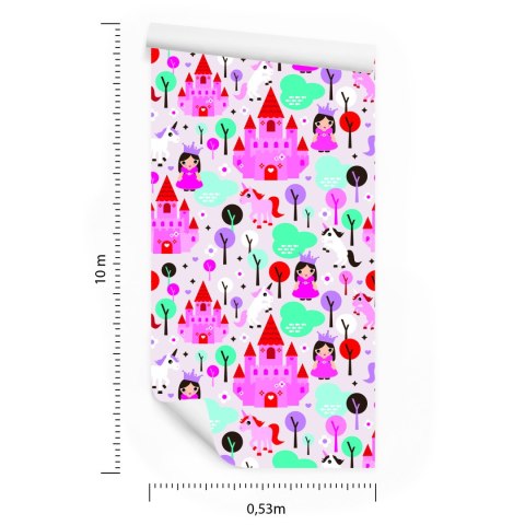 Tapeta Bajkowa Dla Dzieci, Księżniczki Konie Zamek