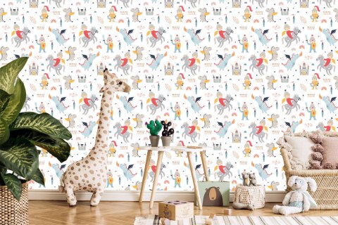 Tapeta Bajkowa Dla Dzieci, Zamek, Smoki, Rycerze