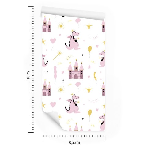 Tapeta Bajkowa Do Pokoju Dziecka, Zamek, Smoki