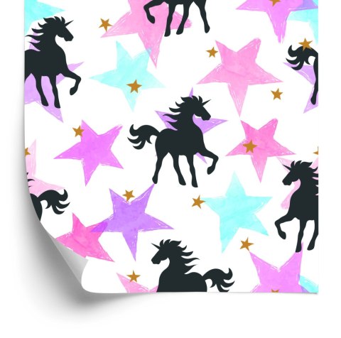 Tapeta Dla Dzieci - Jednorożce I Kolorowe Gwiazdki