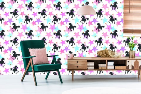 Tapeta Dla Dzieci - Jednorożce I Kolorowe Gwiazdki