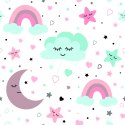 Tapeta Dla Dzieci - Śpiące Chmurki, Księżyce, Gwiazdy I Tęcze
