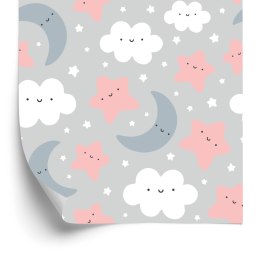 Tapeta Dla Dzieci - Uśmiechnięte Chmurki I Gwiazdki