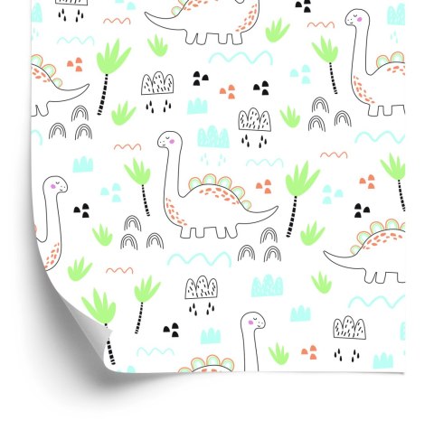 Tapeta Dla Dzieci, Dinozaury Chmury Drzewa Zieleń