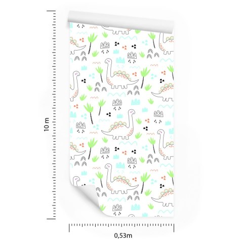 Tapeta Dla Dzieci, Dinozaury Chmury Drzewa Zieleń