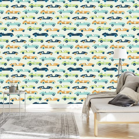 Tapeta Dla Dzieci - Wyścigowe Auta W Stylu Vintage