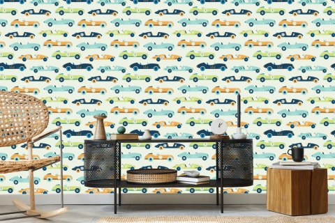 Tapeta Dla Dzieci - Wyścigowe Auta W Stylu Vintage