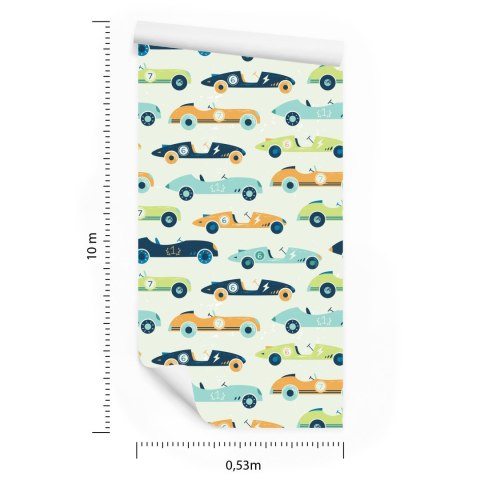 Tapeta Dla Dzieci - Wyścigowe Auta W Stylu Vintage