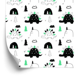 Tapeta Do Pokoju Dziecka Dinozaury, Drzewa, Chmury