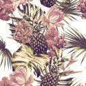 Tapeta Ananasy Z Liśćmi Monstery I Kwiatami