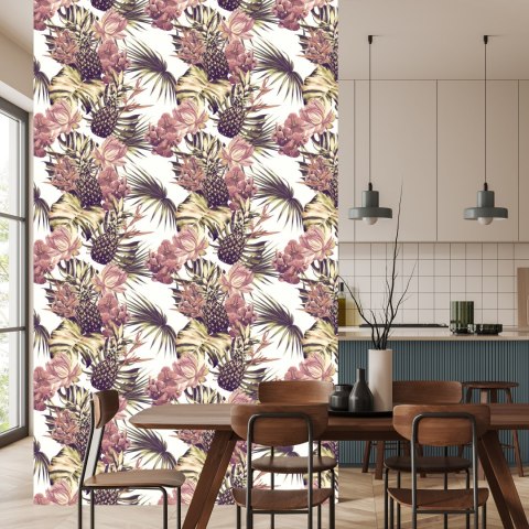 Tapeta Ananasy Z Liśćmi Monstery I Kwiatami