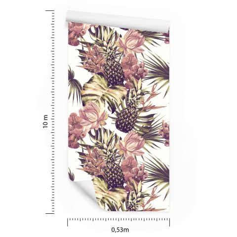 Tapeta Ananasy Z Liśćmi Monstery I Kwiatami