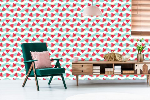 Tapeta Dla Dzieci - Arbuzy Na Biało - Turkusowym Tle