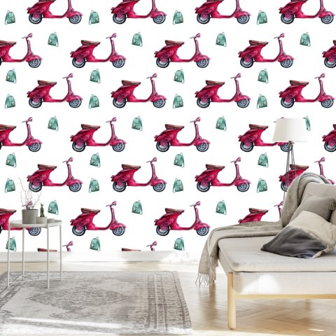 Tapeta Retro Skutery Malowane Akwarelą