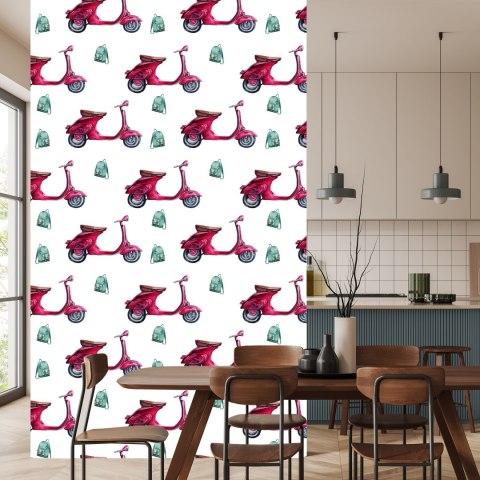 Tapeta Retro Skutery Malowane Akwarelą