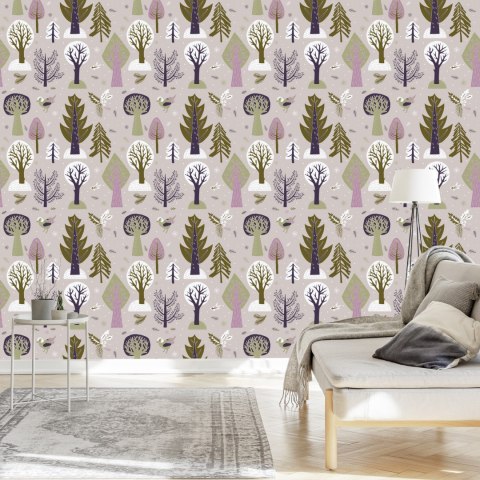 Tapeta Drzewa, Ptaki, Las Pokój Dziecięcy