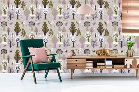 Tapeta Drzewa, Ptaki, Las Pokój Dziecięcy