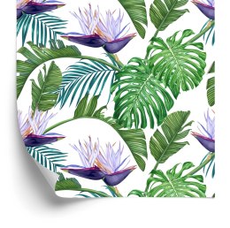 Tapeta Fioletowe Kwiaty Z Liśćmi