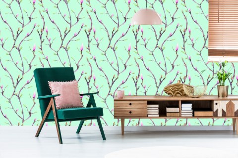 Tapeta Gałęzie Drzew Na Wiosnę Malowane Akwarelą