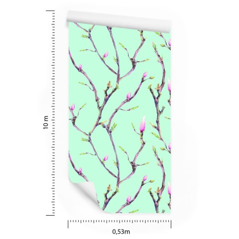 Tapeta Gałęzie Drzew Na Wiosnę Malowane Akwarelą