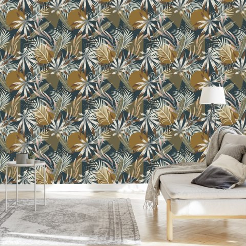 Tapeta Liście I Figury Geometryczne