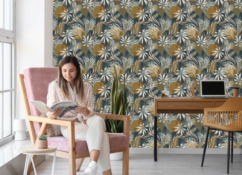 Tapeta Liście I Figury Geometryczne