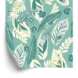 Tapeta Niebieski Wzór W Liście I Kwiaty