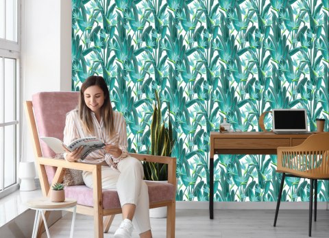 Tapeta Piękne Egzotyczne Liście I Kwiaty