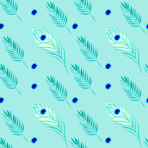 Tapeta Turkusowa - Pawie Pióra I Liście