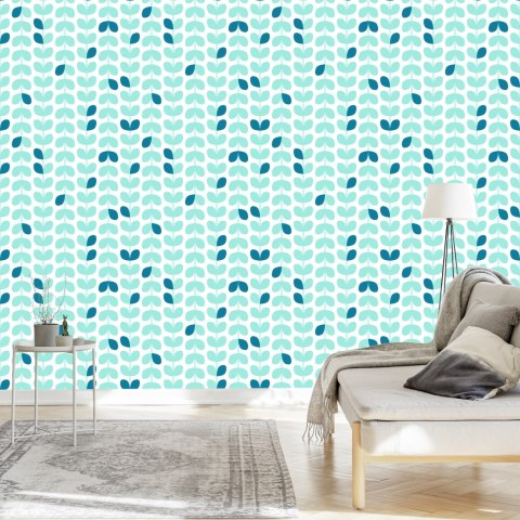 Tapeta Turkusowe Liście W Stylu Skandynawskim