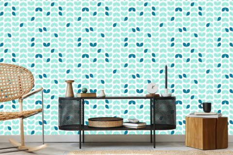 Tapeta Turkusowe Liście W Stylu Skandynawskim