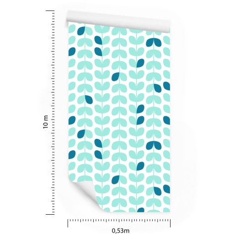 Tapeta Turkusowe Liście W Stylu Skandynawskim