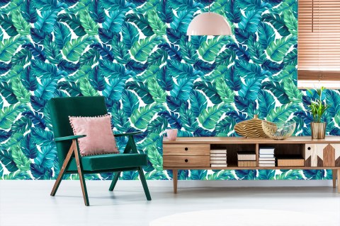 Tapeta Zielono-Niebieskie Liście