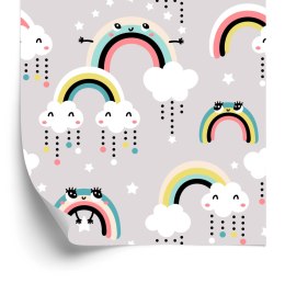 Tapeta Dla Dzieci - Szczęśliwe Kolorowe Tęcze I Chmurki