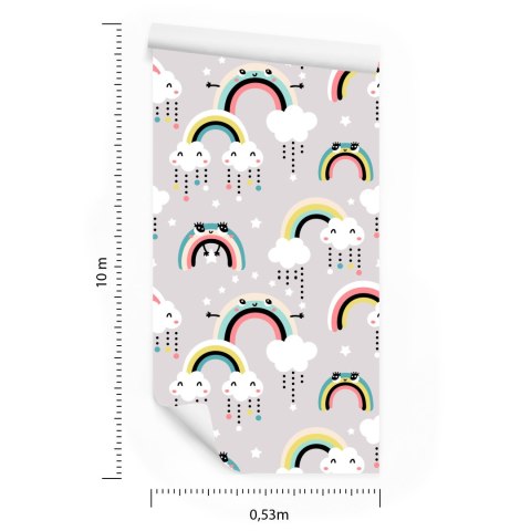 Tapeta Dla Dzieci - Szczęśliwe Kolorowe Tęcze I Chmurki