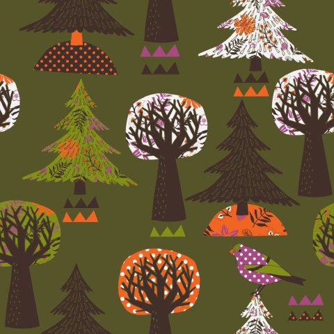 Tapeta Drzewa, Zieleń, Ptaki Do Pokoju Dziecka