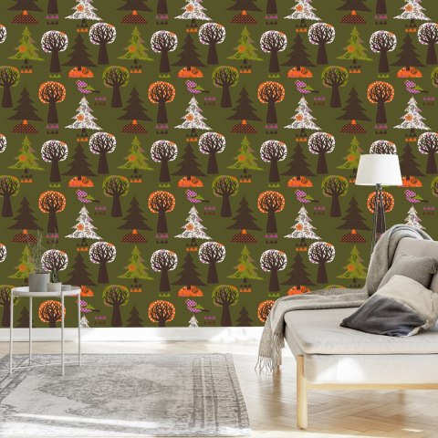 Tapeta Drzewa, Zieleń, Ptaki Do Pokoju Dziecka