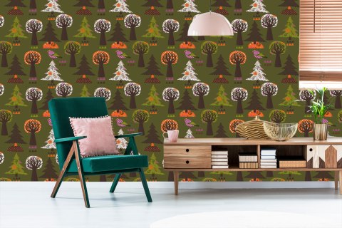 Tapeta Drzewa, Zieleń, Ptaki Do Pokoju Dziecka