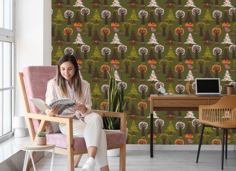 Tapeta Drzewa, Zieleń, Ptaki Do Pokoju Dziecka