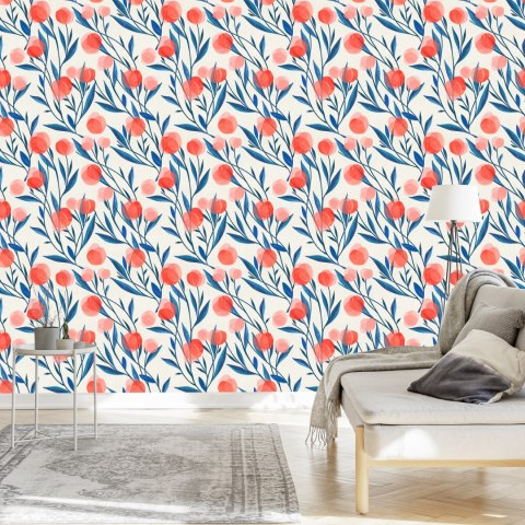 Tapeta Kolorowe Retro Kwiaty I Liście