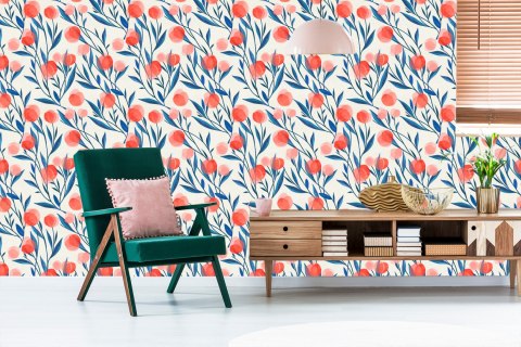 Tapeta Kolorowe Retro Kwiaty I Liście