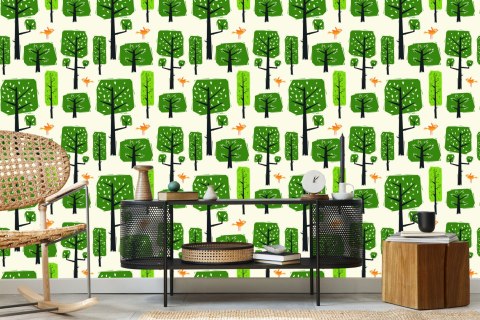 Tapeta Ptaki, Drzewa, Zieleń Do Pokoju Dziecka