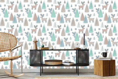 Tapeta Dla Dzieci, Jelenie W Stylu Skandynawskim