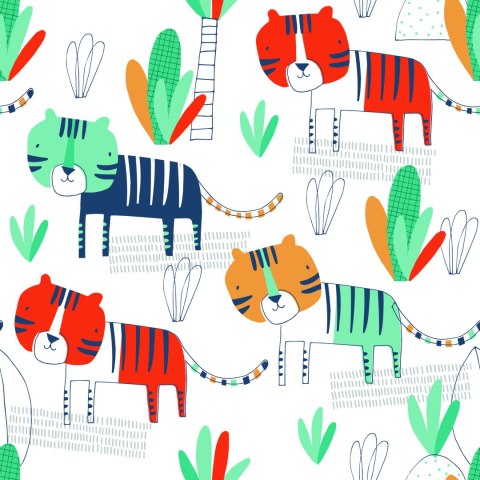 Tapeta Dla Dzieci Koty, Rośliny, Styl Skandynawski