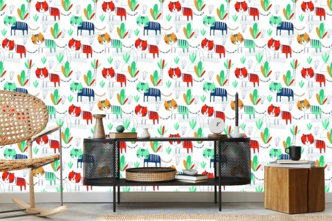 Tapeta Dla Dzieci Koty, Rośliny, Styl Skandynawski